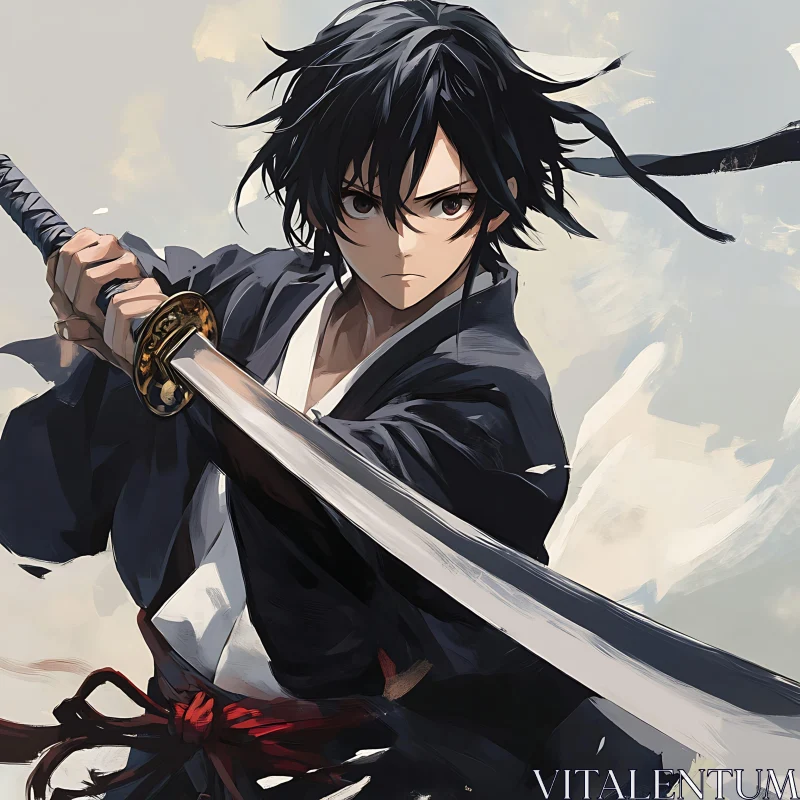 AI ART Intense Anime Sword Fighter Illustration