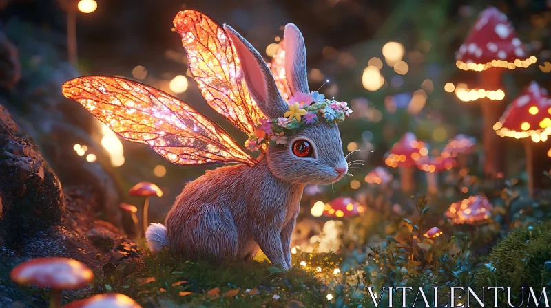 Whimsical Winged Rabbit in Fairy Garden AI Image