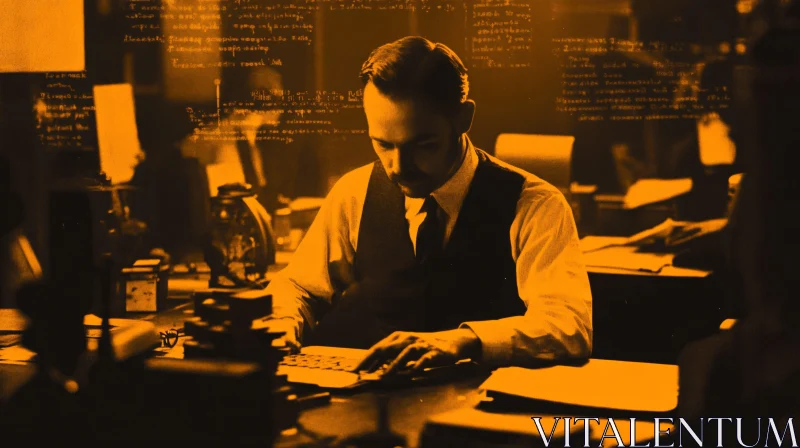 Man Typing in Vintage Office AI Image