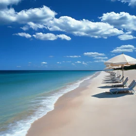 Tranquil Beach with Umbrellas and Blue Sky