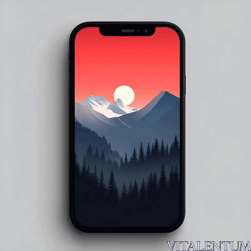 AI ART Mountain Landscape Sunset Phone Screen