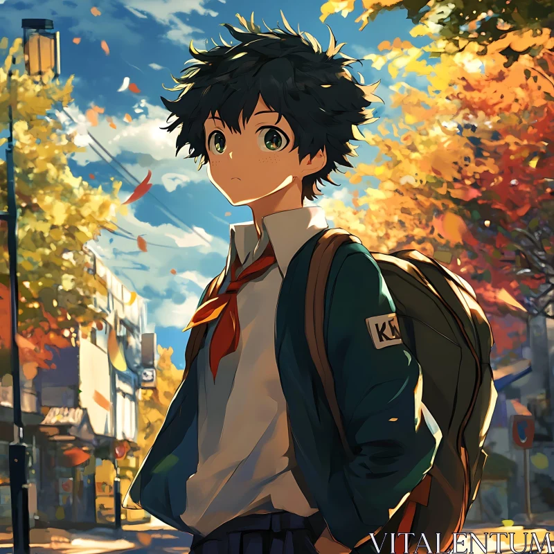 School Life Anime Art in Autumn AI Image