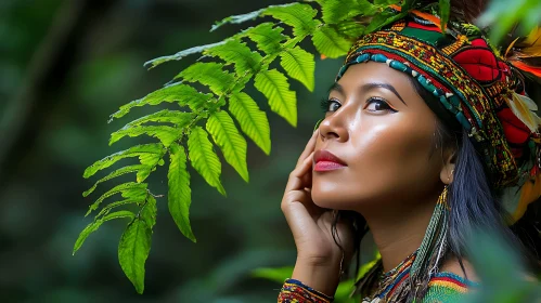 Portrait of Woman with Foliage