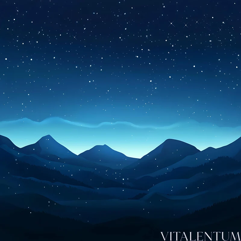 AI ART Tranquil Mountain Range Under Starry Sky