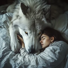 Serene Slumber with Wolf Companion