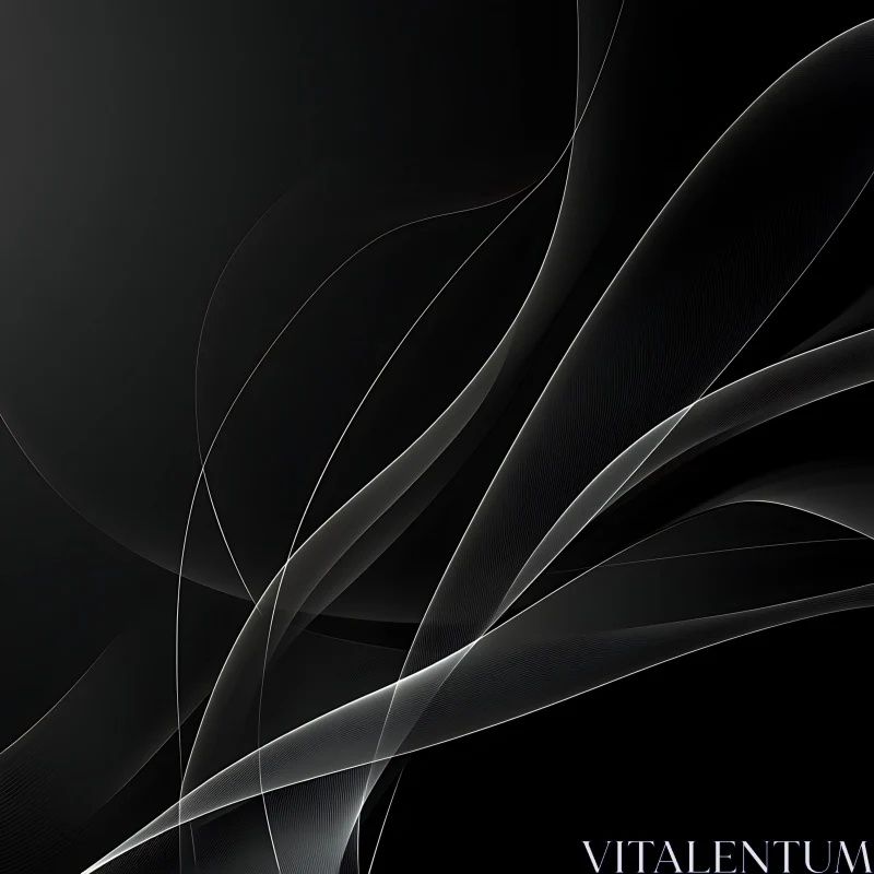 Abstract White Curves on Black Canvas AI Image