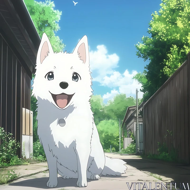 AI ART Happy White Dog in Anime Art Style on a Sunny Day