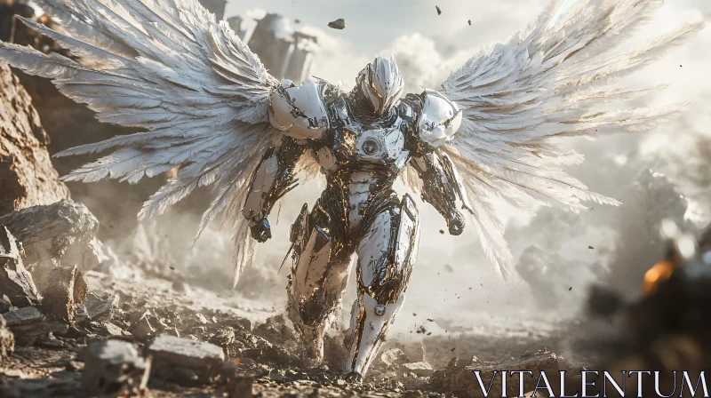 AI ART Armored Cyborg with Mechanical Wings