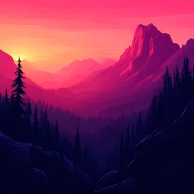 Mountain Sunset with Pink Sky