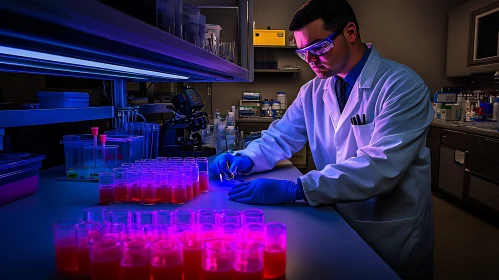 Scientist Analyzing Samples in Modern Lab