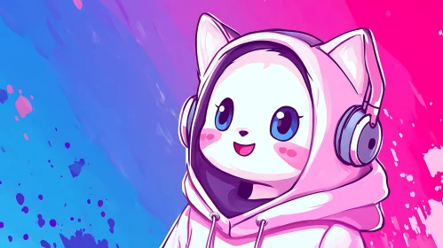 Cute Anime Cat with Headphones