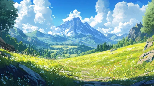 Lush Meadow and Distant Mountain