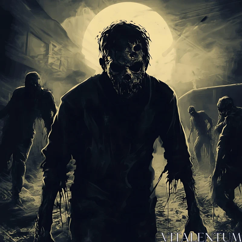 Moonlit Horror: A Zombie Gathering AI Image