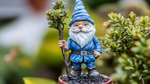 Whimsical Garden Gnome Holding Tree