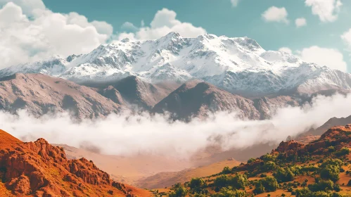 Snowy Mountains and Cloudscape Scenery