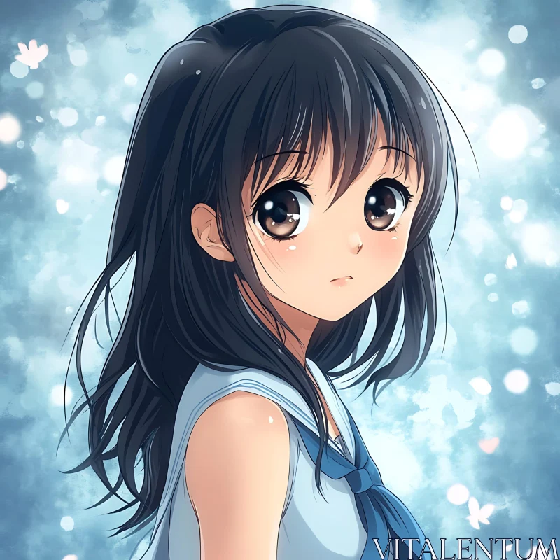 Anime Girl in Blue School Uniform AI Image