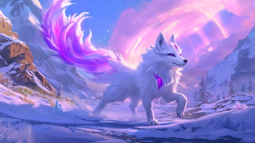 Mystical Fox in Snowy Mountains