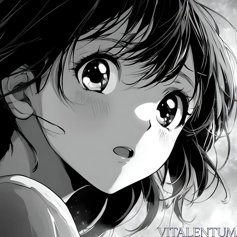 Expressive Anime Girl in Monochrome AI Image