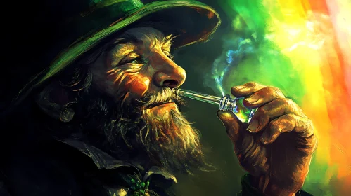 Enigmatic Leprechaun with Glass Pipe