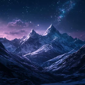 Snowy Mountains at Night