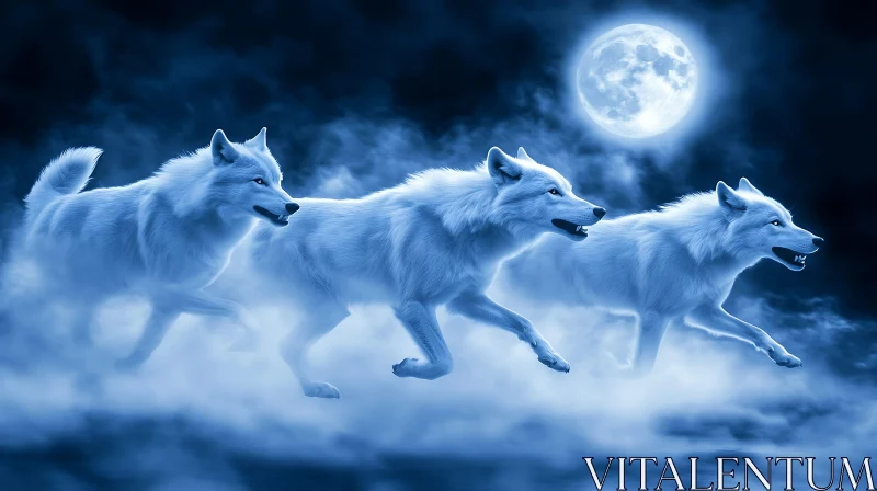 Mystical Wolves in the Night AI Image