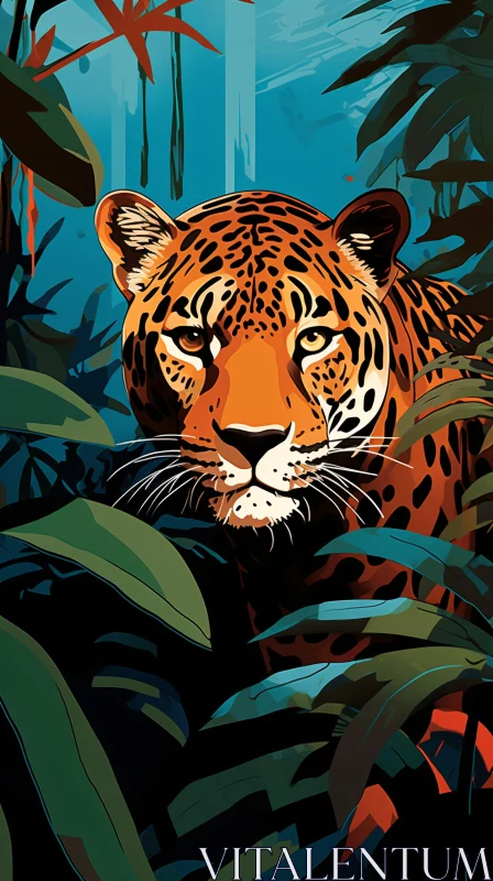 Hidden Jaguar Among Green Leaves AI Image