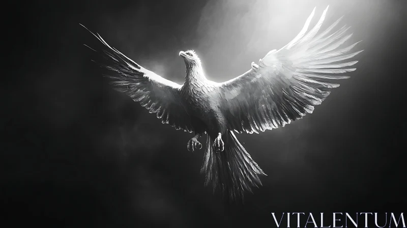 AI ART Monochrome Bird Art with Open Wings