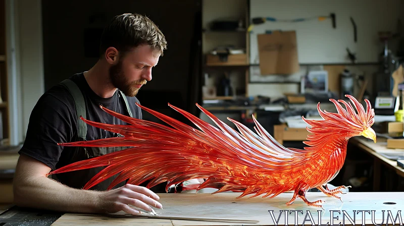Phoenix Bird Glass Art AI Image