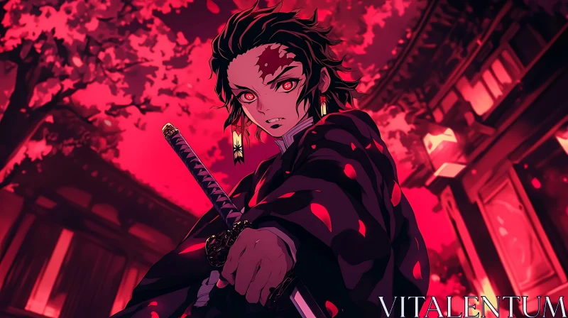 Fierce Samurai Anime Character with Sword AI Image