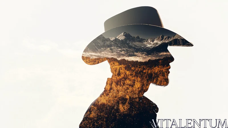 AI ART Mountain Landscape within Cowboy Silhouette