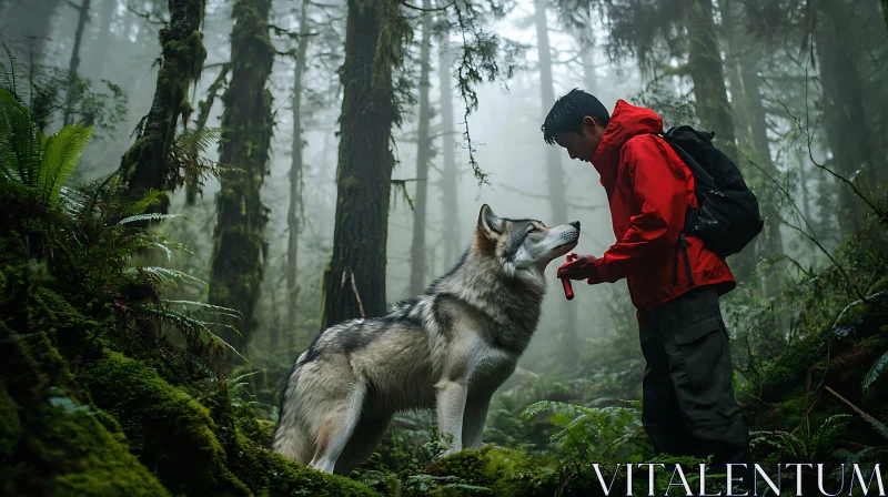 AI ART Wolf and Man in Forest