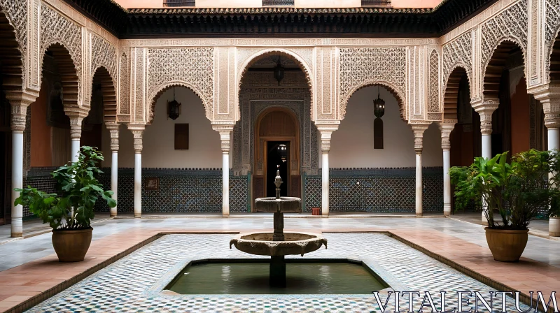 Stunning Courtyard Architecture with Fountain and Arches AI Image