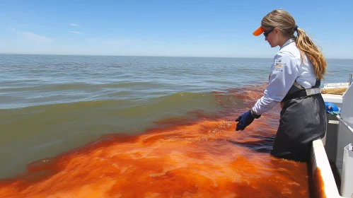 Woman Examining Red Tide Bloom