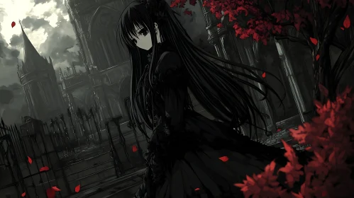 Gothic Anime Scene with Cathedral and Character