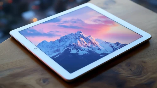 Mountain Sunset on Tablet Screen