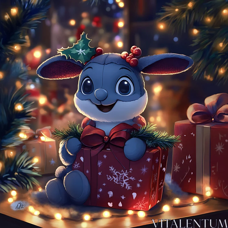 Holiday Rabbit Toy with Christmas Gift AI Image