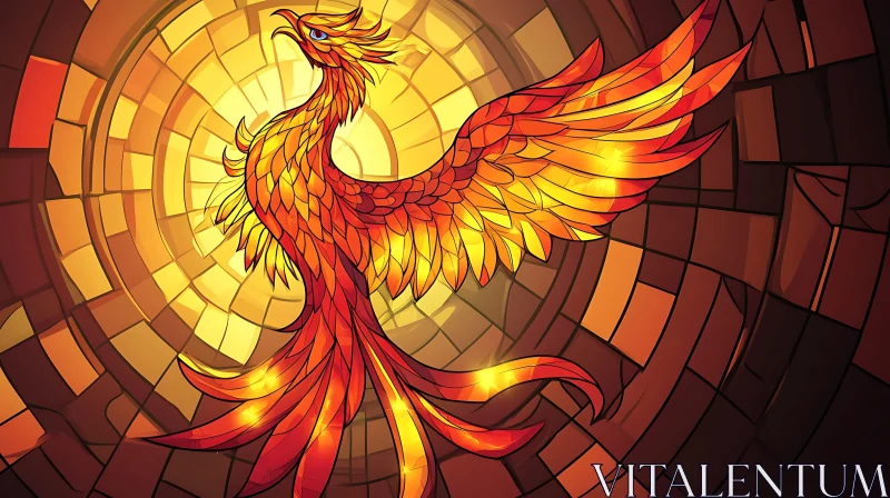 AI ART Fiery Phoenix in Stained Glass Style