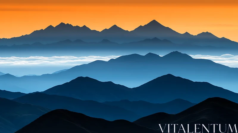 AI ART Layered Mountains in Blue Hues