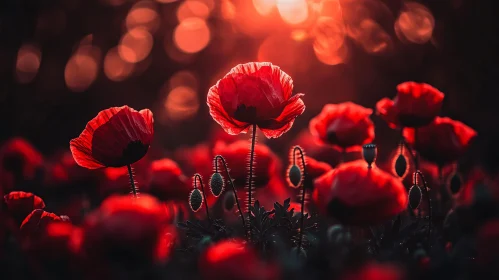 Enchanting Red Poppy Field at Sunset