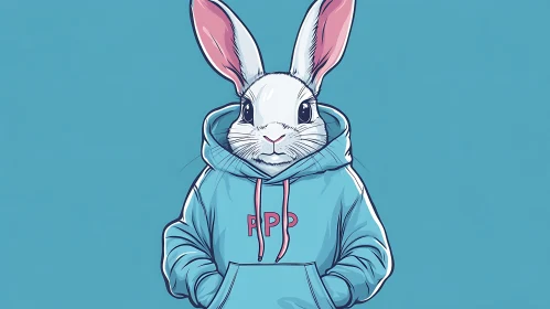 Cartoon Rabbit with Blue Hoodie