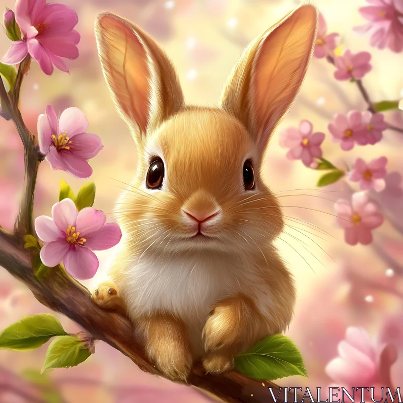 Rabbit with Pink Flowers AI Image