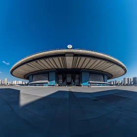 Futuristic Stadium Structure in Urban Landscape