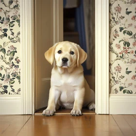 Innocent Yellow Labrador Puppy in Home Setting