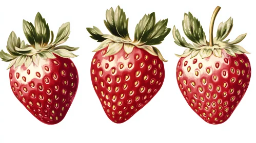 Trio of Fresh Strawberries Still Life