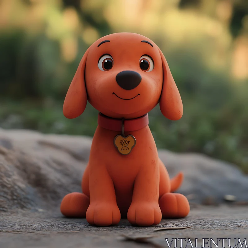 Smiling Animated Brown Pup with Red Collar AI Image