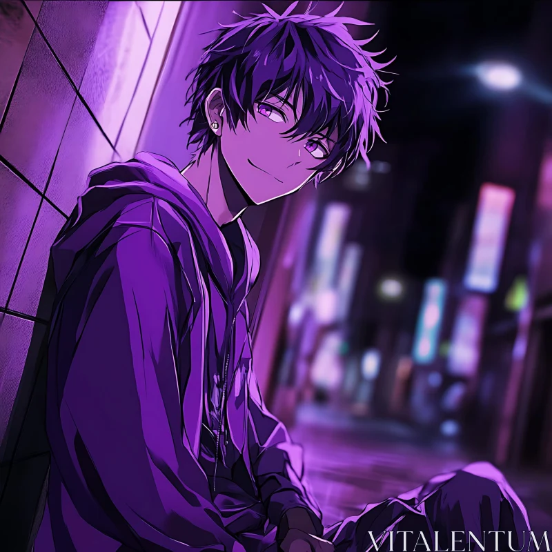 Urban Nighttime Anime Portrait AI Image