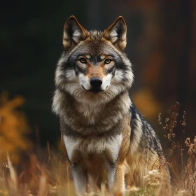 Lone Wolf in Grassy Field