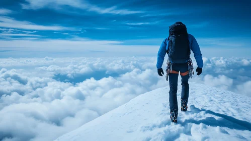 Climber on Snowy Mountain Peak