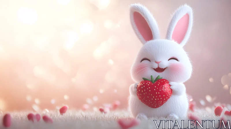 Fluffy Rabbit Holding Strawberry Heart AI Image