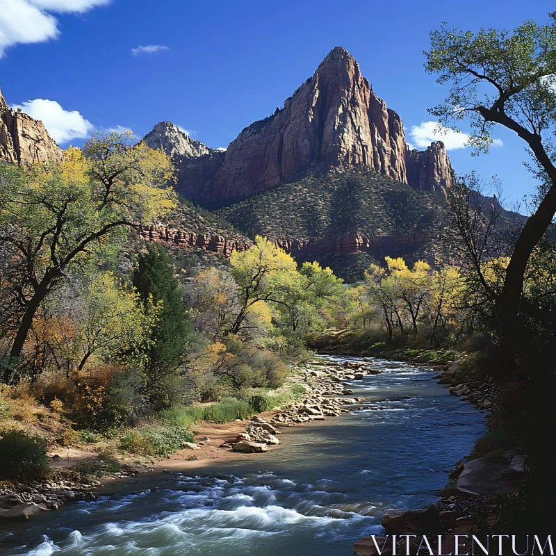 AI ART Scenic Mountain River View